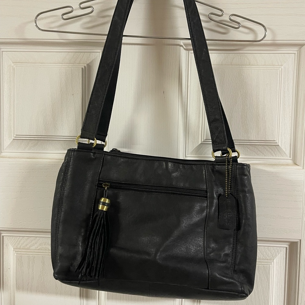 Cabin Creek Black Leather Shoulder Bag with Tassel